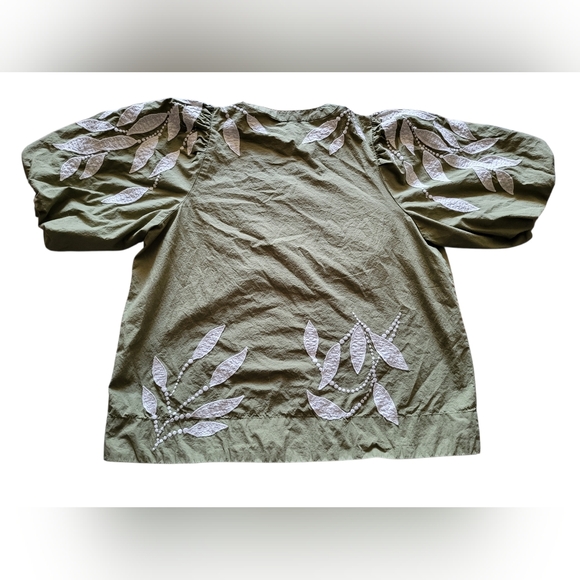 Pre-owned Anthropologie Puff-Sleeve Embroidered Blouse Top Women Sz M Green - Picture 9 of 9